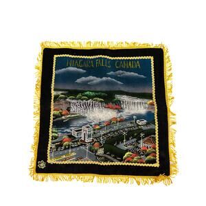 Vintage Niagara Falls Tapestry With Fringe Detail Kitschy 17” x 17” Satin Back